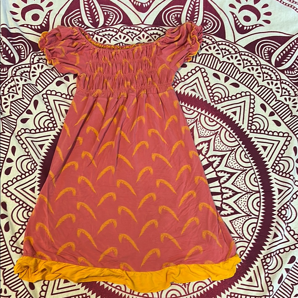 Kickee Pants Orange and Pink Smocked Flutter Sleeve Dress